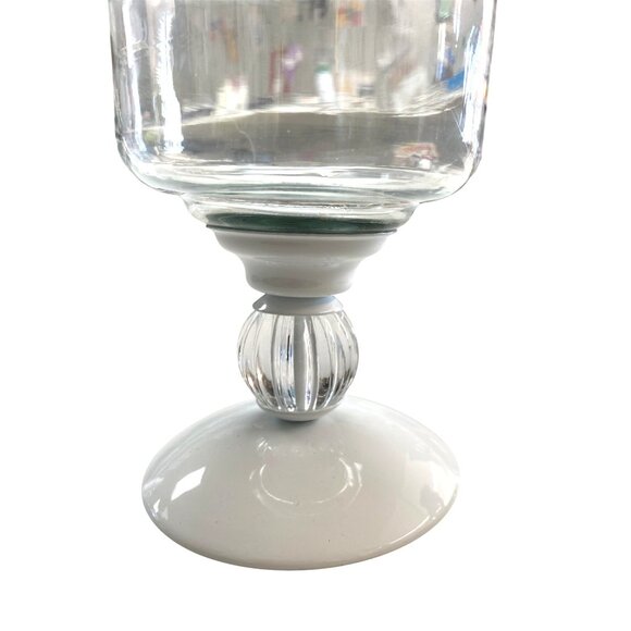 Glass & White Metal Pedestal Candle Holder With Elegant Design - Picture 4 of 5